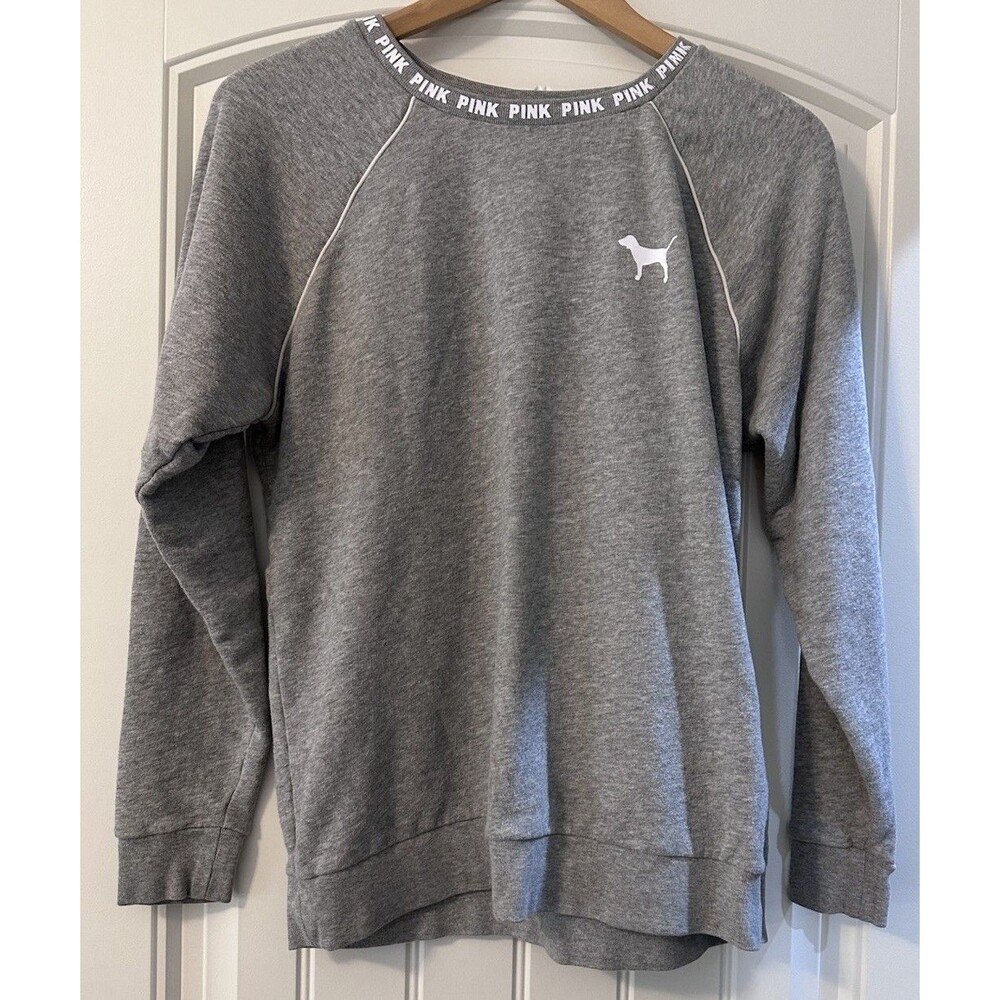 PINK Victoria's Secret Gray‎ Logo Pullover Crew Neck Sweatshirt Size XS